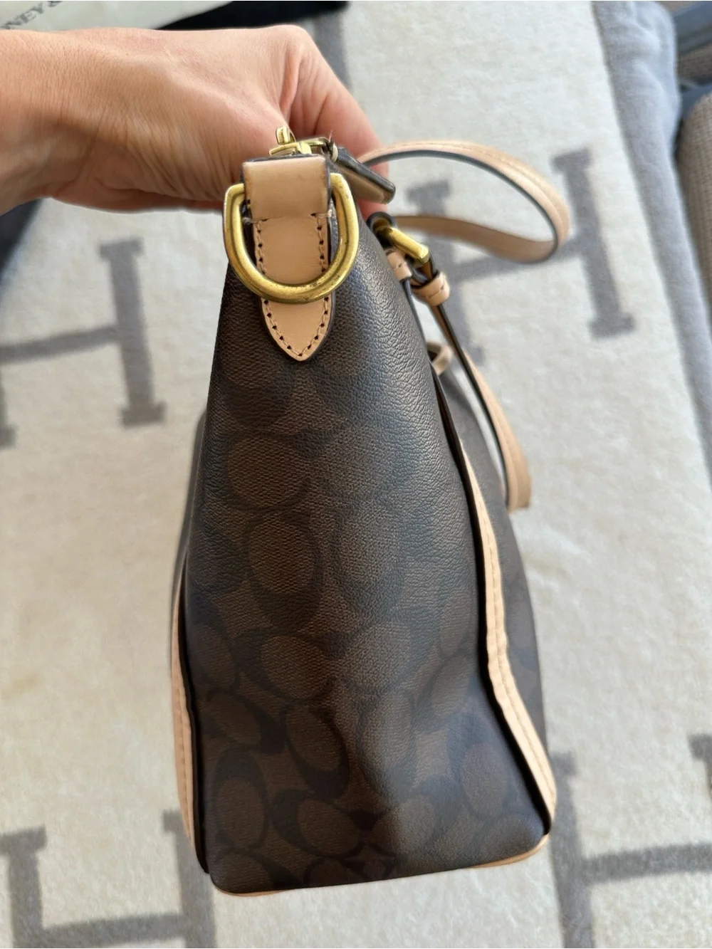 Coach Brown Signature Shoulder Bag with Tan Trim
